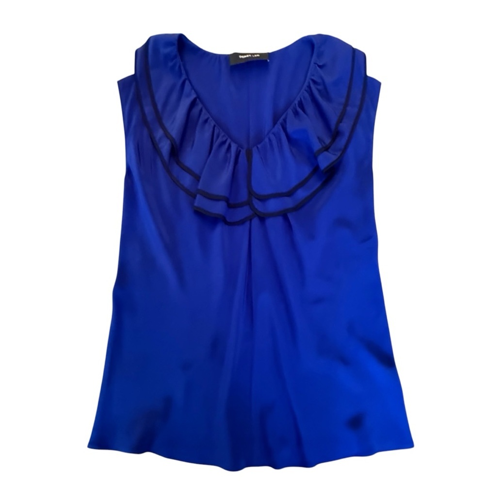Derek Lam Royal Blue Silk Sleeveless Ruffle Blouse Size 8/Medium MSRP $425 - Picture 1 of 10